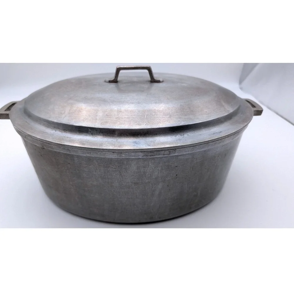 Vintage Miracle Maid G2 Cast Aluminum Oval Roaster Dutch Oven Basting Lid Silver